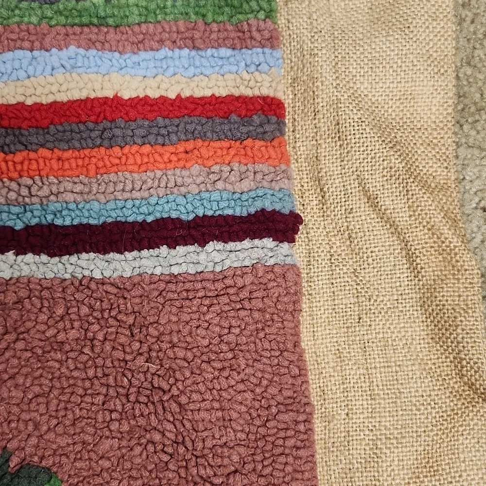 Colorful Striped and Floral Rug Antique Handmade Hooked Rug/pillow